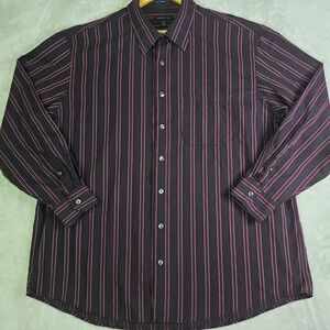 Van Heusen Studio Mens 2XL Burgundy Striped No Iron Button Down Dress Shirt